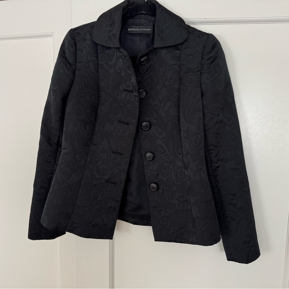 Dana Buchman Black Quilted Jacquard Button Jacket